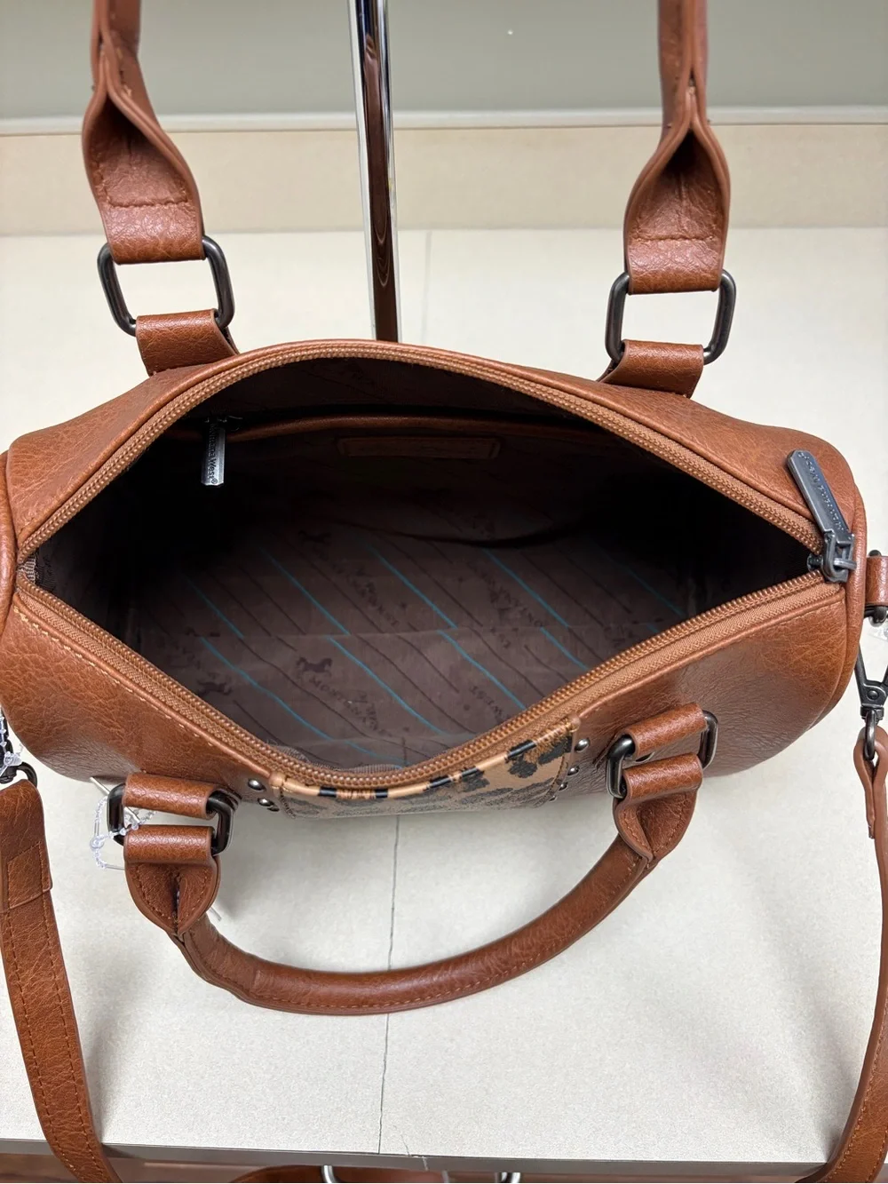 Montana West Cognac Brown Western Leopard Print Studded Satchel – New With Tags
